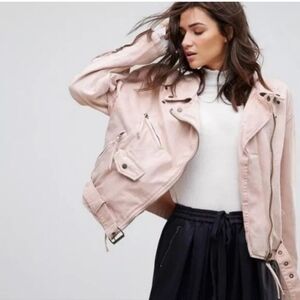 Free People Lace Up Motorcycle Jacket size Small Color Rose Oversized